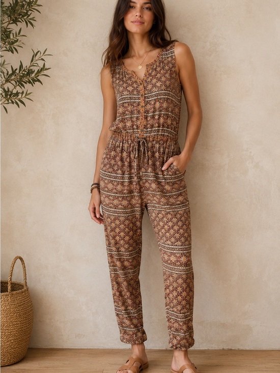 Anthropologie Pants - Anthropologie Lilka Danie Boho Print Jumpsuit Sleeveless Tie Waist Rayon Small